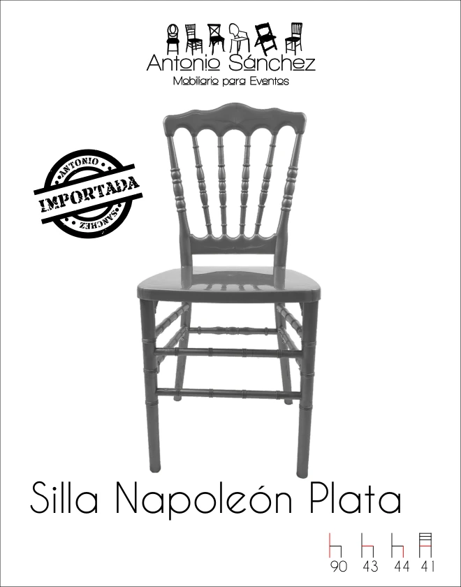 Primera página del brochure: Silla Napoleón Resina Plata